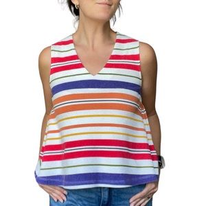 Anthropologie Postmark • Sleeveless Tank Top Multi Color Stripe V Neck Swing